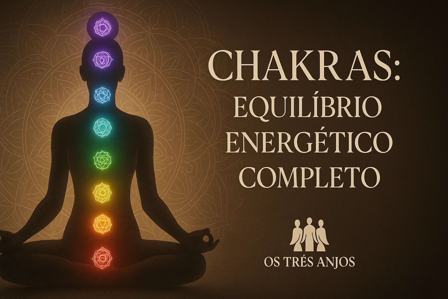 Silhueta humana com os 7 chakras iluminados e coloridos