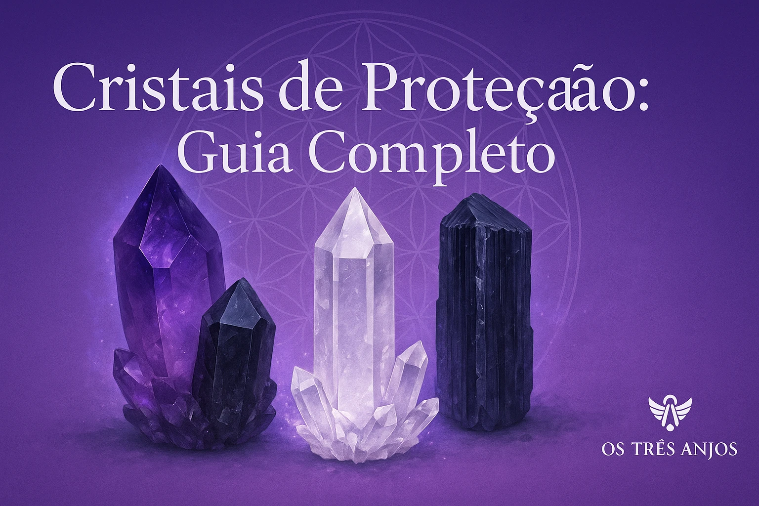 Cristais de proteção incluindo turmalina negra, ametista e obsidiana