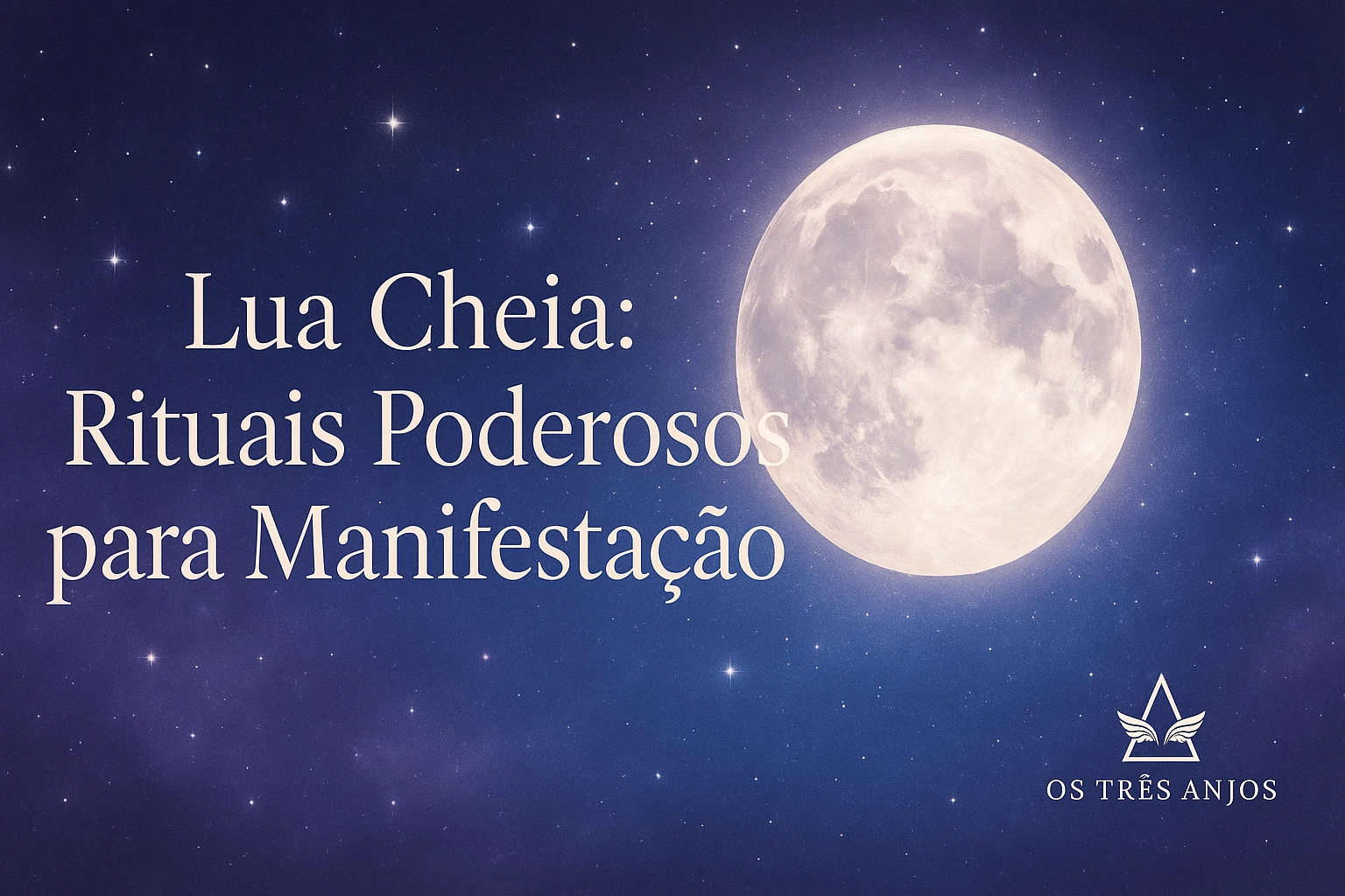 Lua cheia brilhante no céu noturno com cristais e velas para ritual